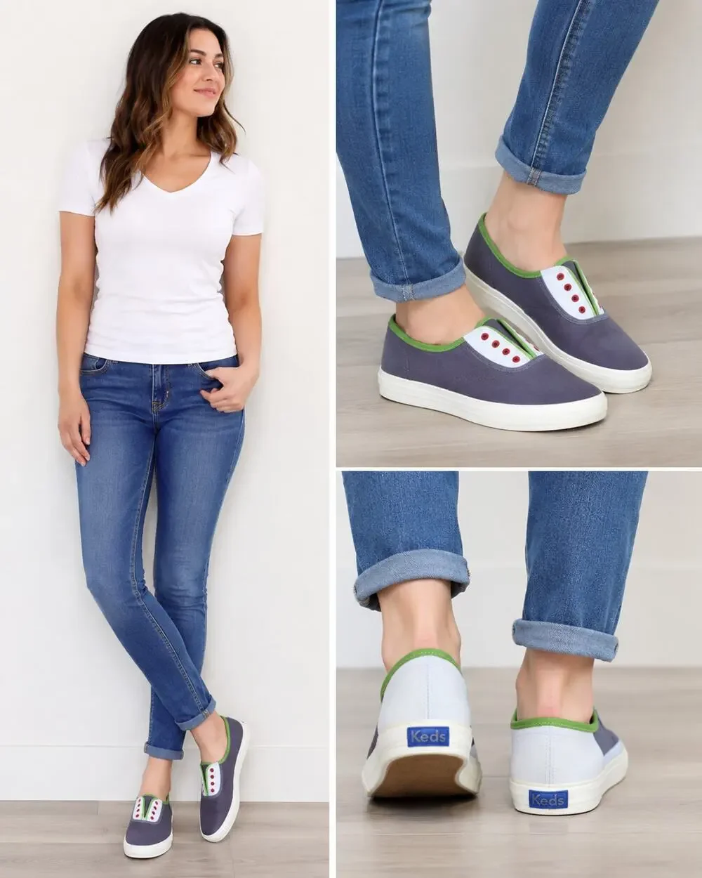 Keds Women's Canvas Lace Up Sneakers Gray White Green Casual Shoes Size 7